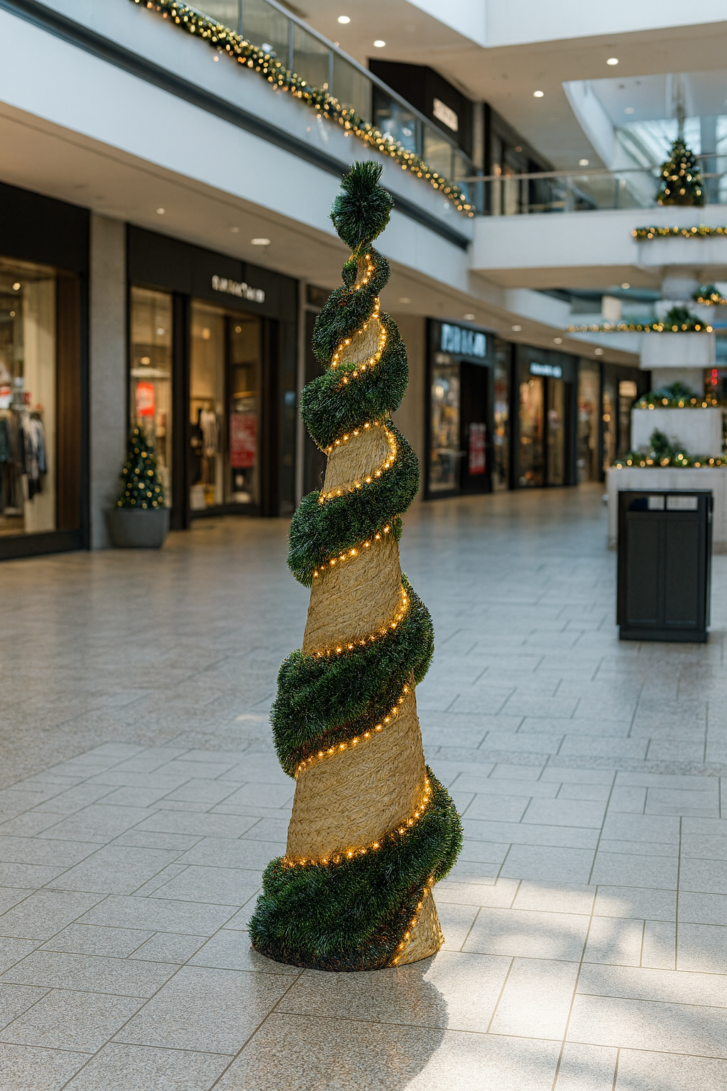 Árbol cono de espumillón verde con luz (125 cms)