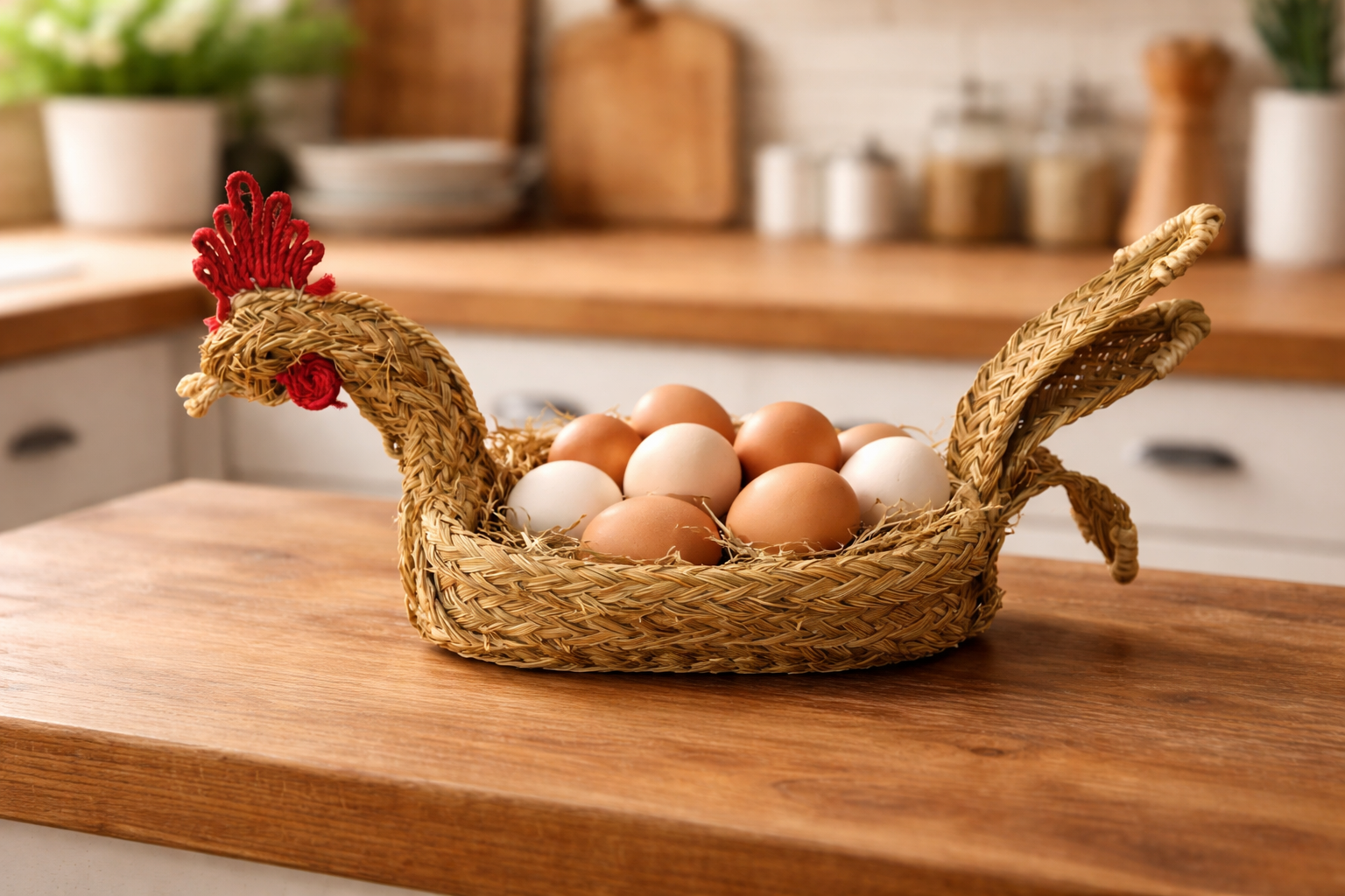 Bandeja de esparto con forma de gallo