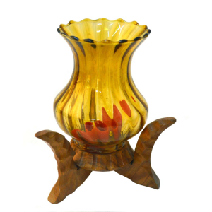 Porta vela cristal con base de  madera