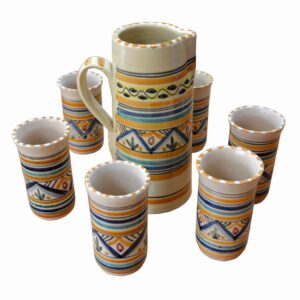 Set de jarra y 6 vasos de cerámica