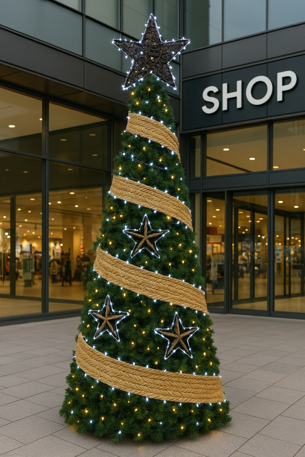 Árbol iluminado con estrellas