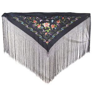 Mantón bordado mariposas negro
