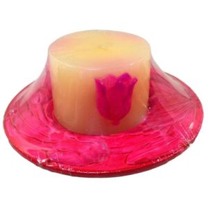 Vela redonda con bandeja de cerámica rosa