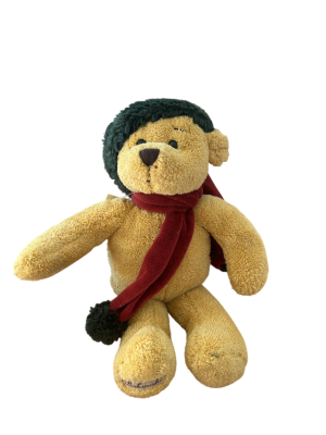 Oso con gorro verde y bufanda