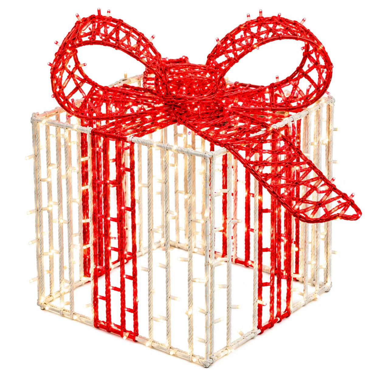 Regalo blanco con lazo rojo y luces - Imagen 2