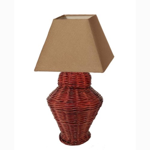 Pie  lámpara mimbre rojo