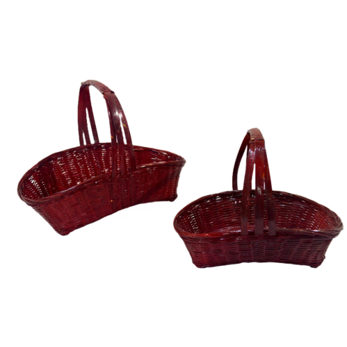Set de 2 cestas de bambú color rojo