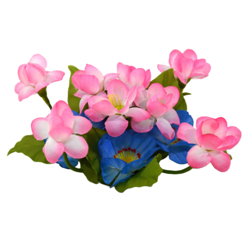 Corona de flores rosa y azul