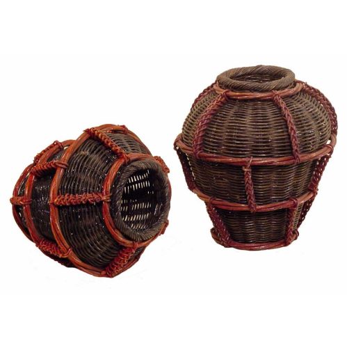Set 2 jarrones mimbre negro y rojo