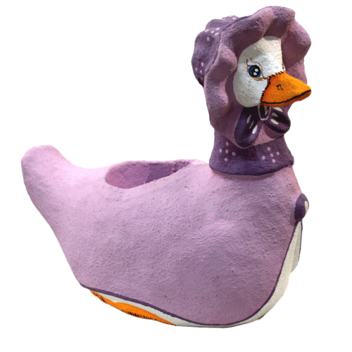 Pato macetero de papel maché malva