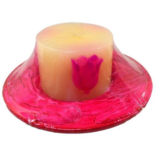 Vela redonda con bandeja de cerámica rosa