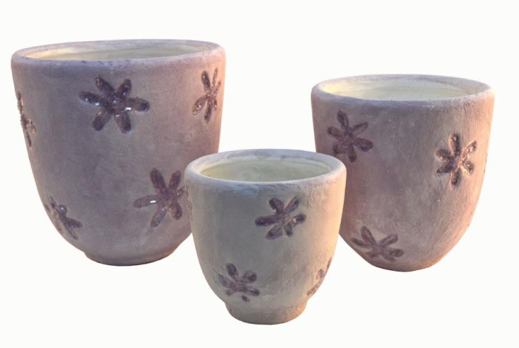 Set 3 maceteros malva de cerámica