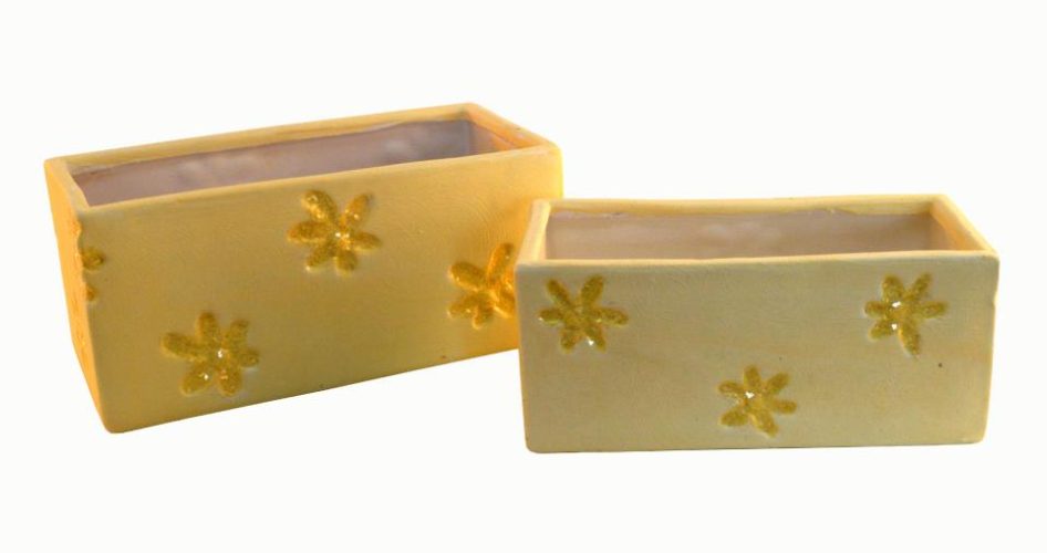 Set 2 jardineras amarillas de cerámica