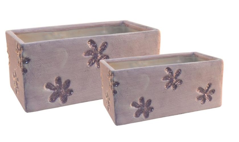Set de dos jardineras malva de cerámica