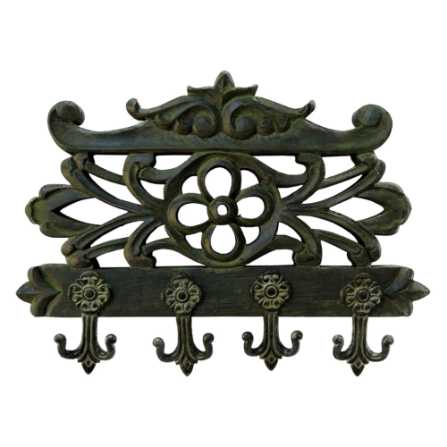 Percha madera y forja 4 ganchos