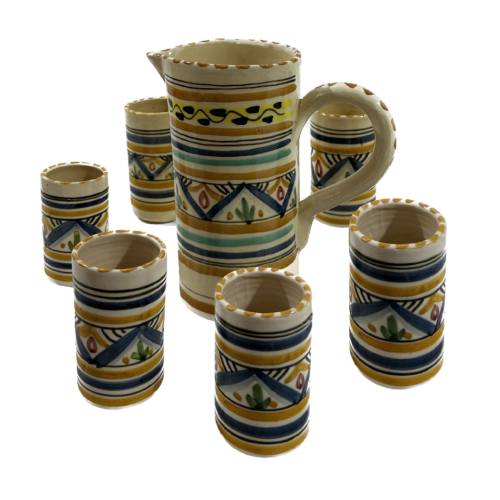 Set de jarra y 6 vasos de cerámica