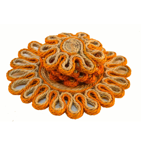 Set de 7 posavasos de sisal color naranja