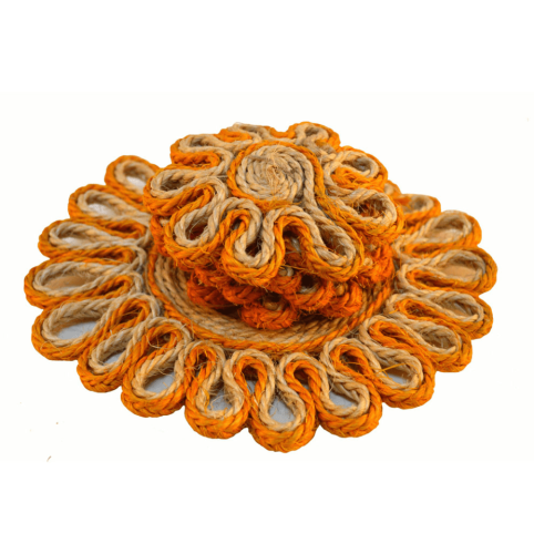 Set de 7 posavasos de sisal color naranja
