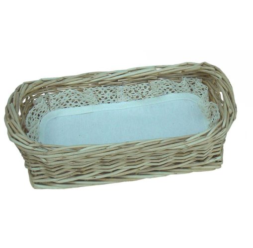 Bandeja de mimbre blanco con tapete