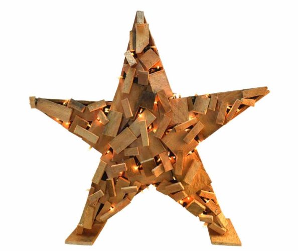 Estrella madera natural con luz