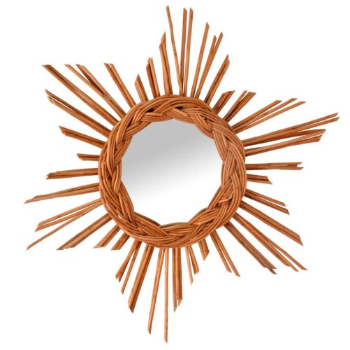 Espejo sol mimbre buff