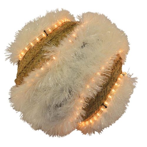 Bola espumillón blanco y esparto con luz