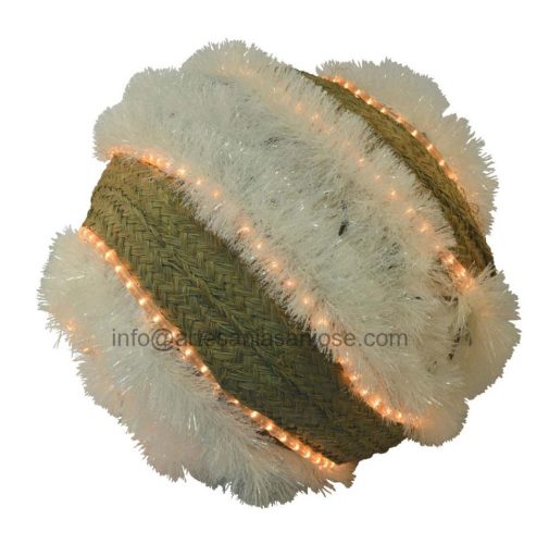 Bola espumillón blanco y esparto con luz