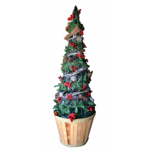 Árbol cono ponsetias iluminado con macetero