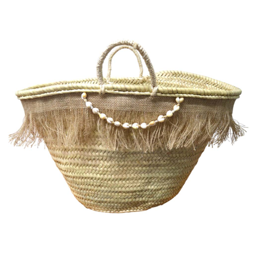 Bolso palma con flecos y conchas