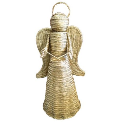 Ángel de esparto con tambor dorado