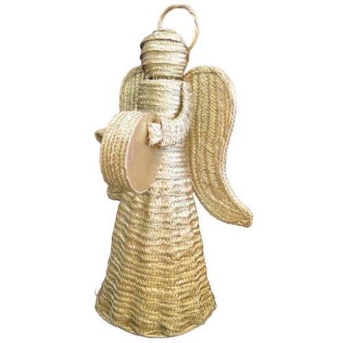 Ángel de esparto con pandereta dorado