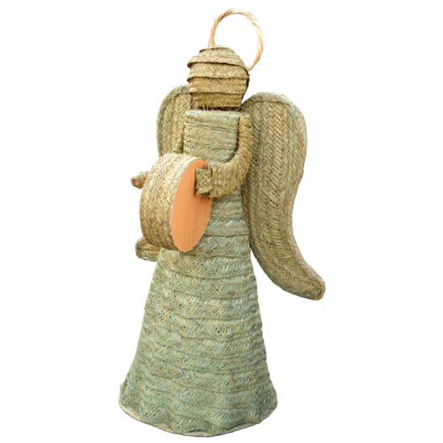 Ángel de esparto con pandereta