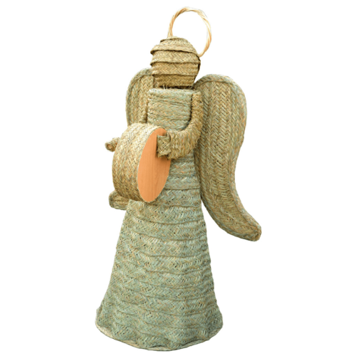 Ángel de esparto con pandereta