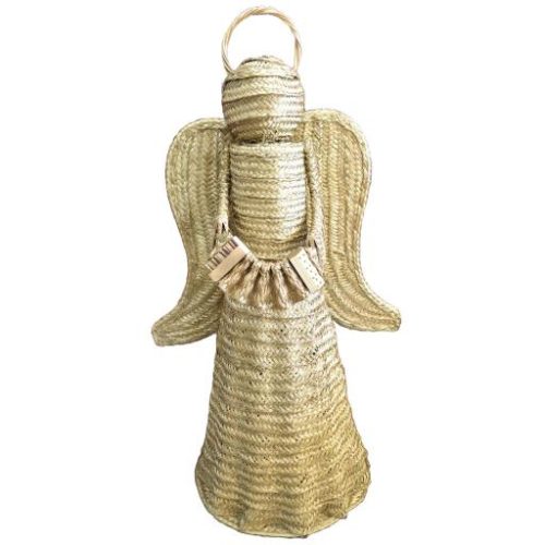 Ángel de esparto con acordeón dorado