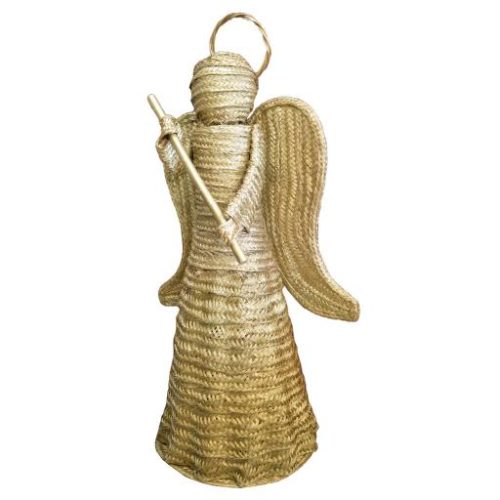 Ángel de esparto con flauta dorado