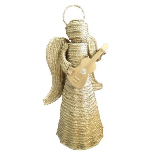 Ángel de esparto con guitarra dorado