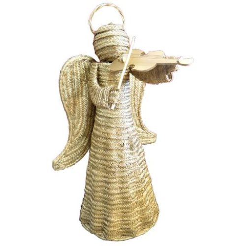 Ángel de esparto con violín dorado