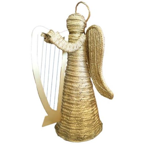 Ángel de esparto con arpa dorado