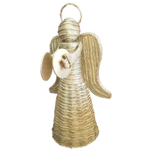 Ángel de esparto con platillos dorado