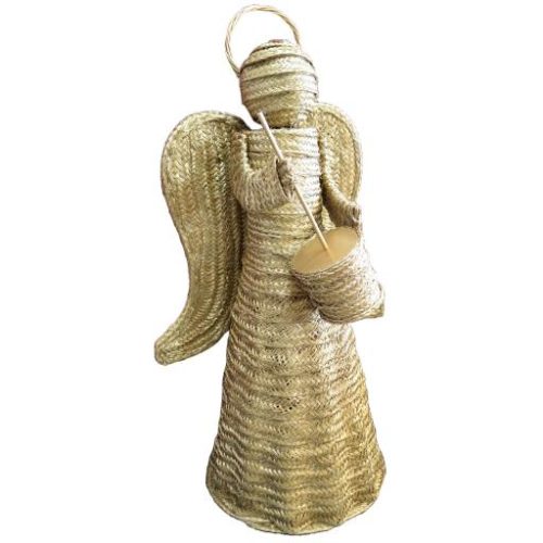 Ángel de esparto con zambomba dorado