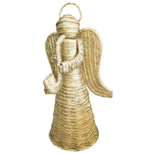 Ángel de esparto con saxofón dorado