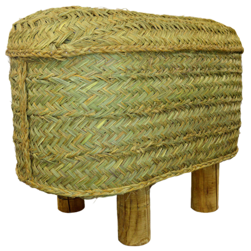 Sillón puff de esparto con patas de madera