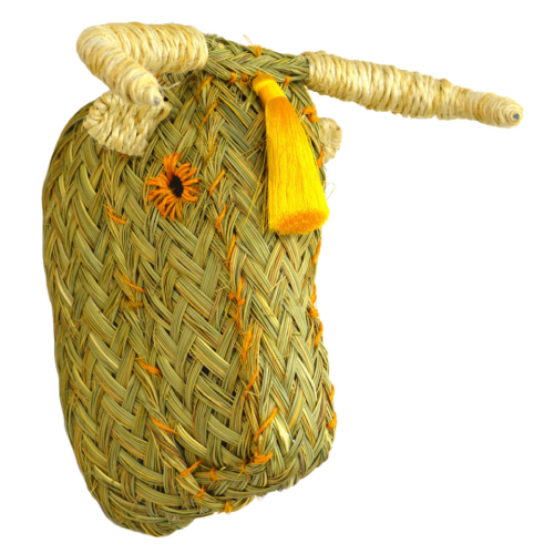 Cabeza toro esparto con puntadas y pompón naranja