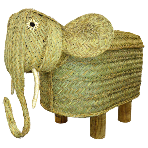 Sillón puff de elefante con patas de madera