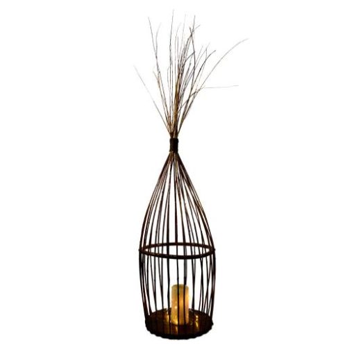 Candelabro / Farol de mimbre y madera