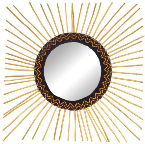 Espejo cuadrado con puntas de mimbre