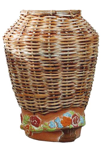 Jarrón cerámica y mimbre