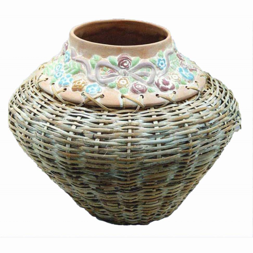 Florero cerámica y mimbre