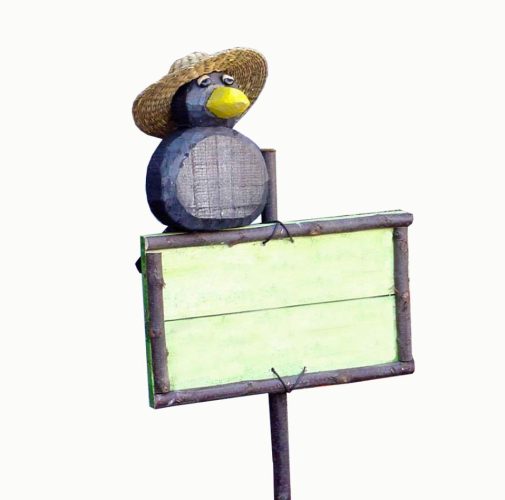 Cuervo cartel de madera blanca con pie