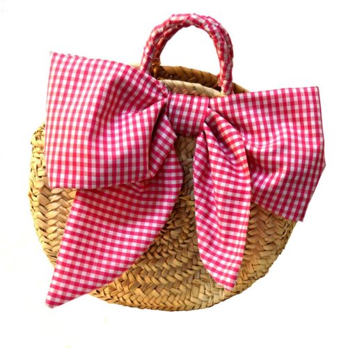 Bolso redondo palma con lazo rojo